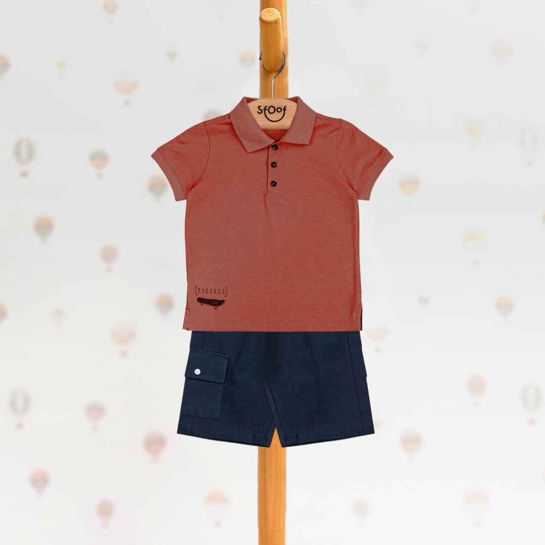 Polo Shirt & Shorts in Red (2pcs) 3-6y