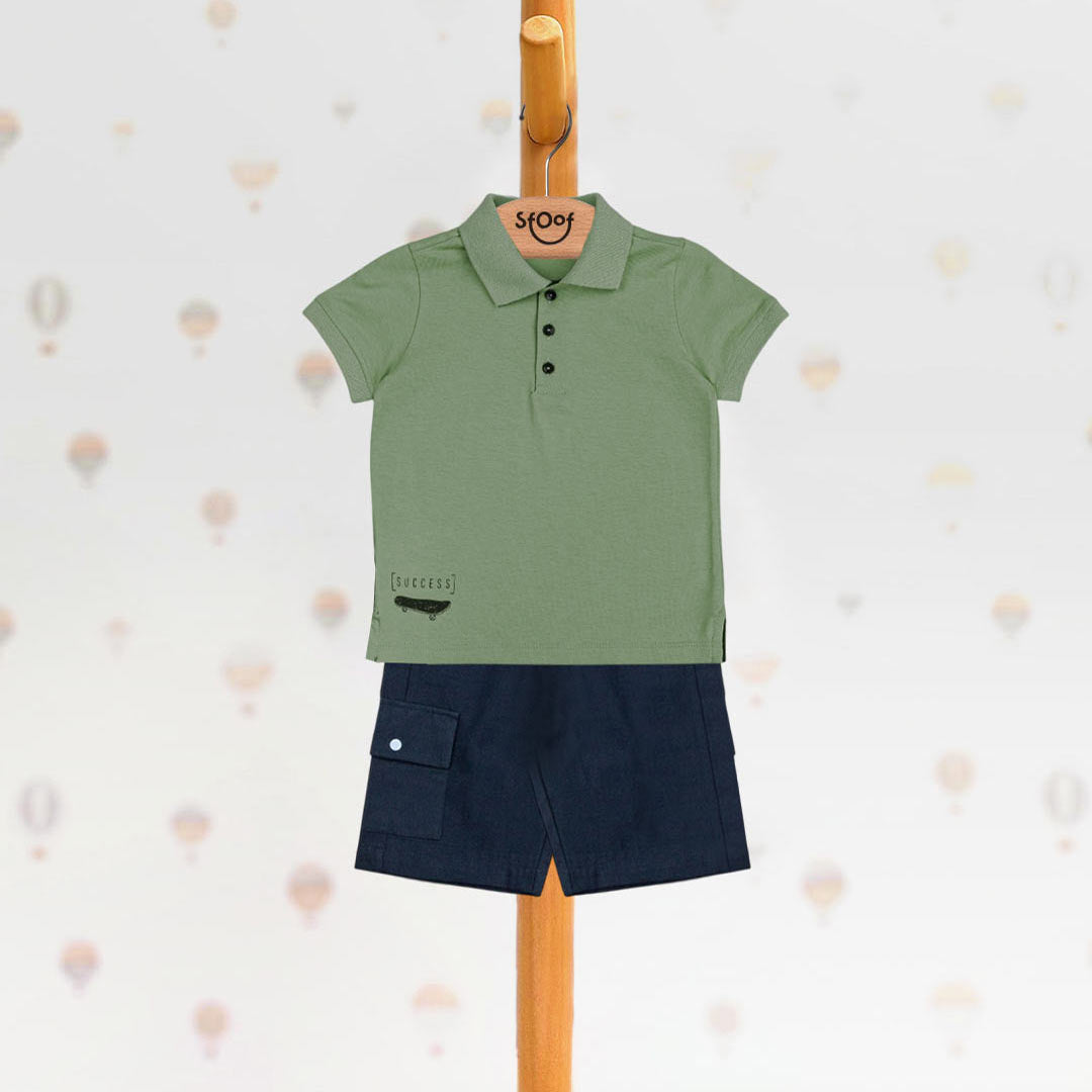 Polo Shirt & Shorts in Green (2pcs) 3-6y
