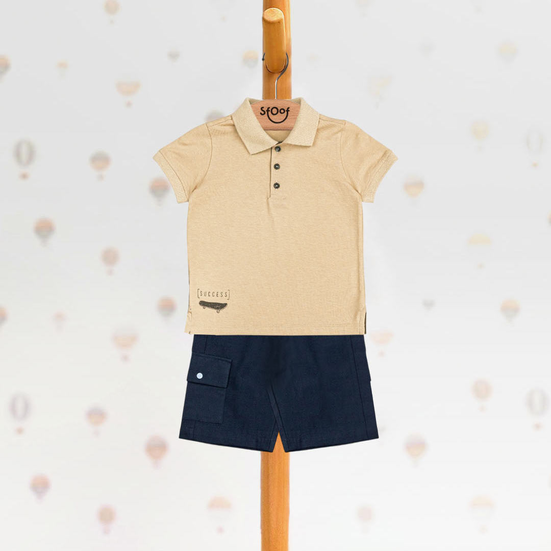 Polo Shirt & Shorts in Beige (2pcs) 3-6y