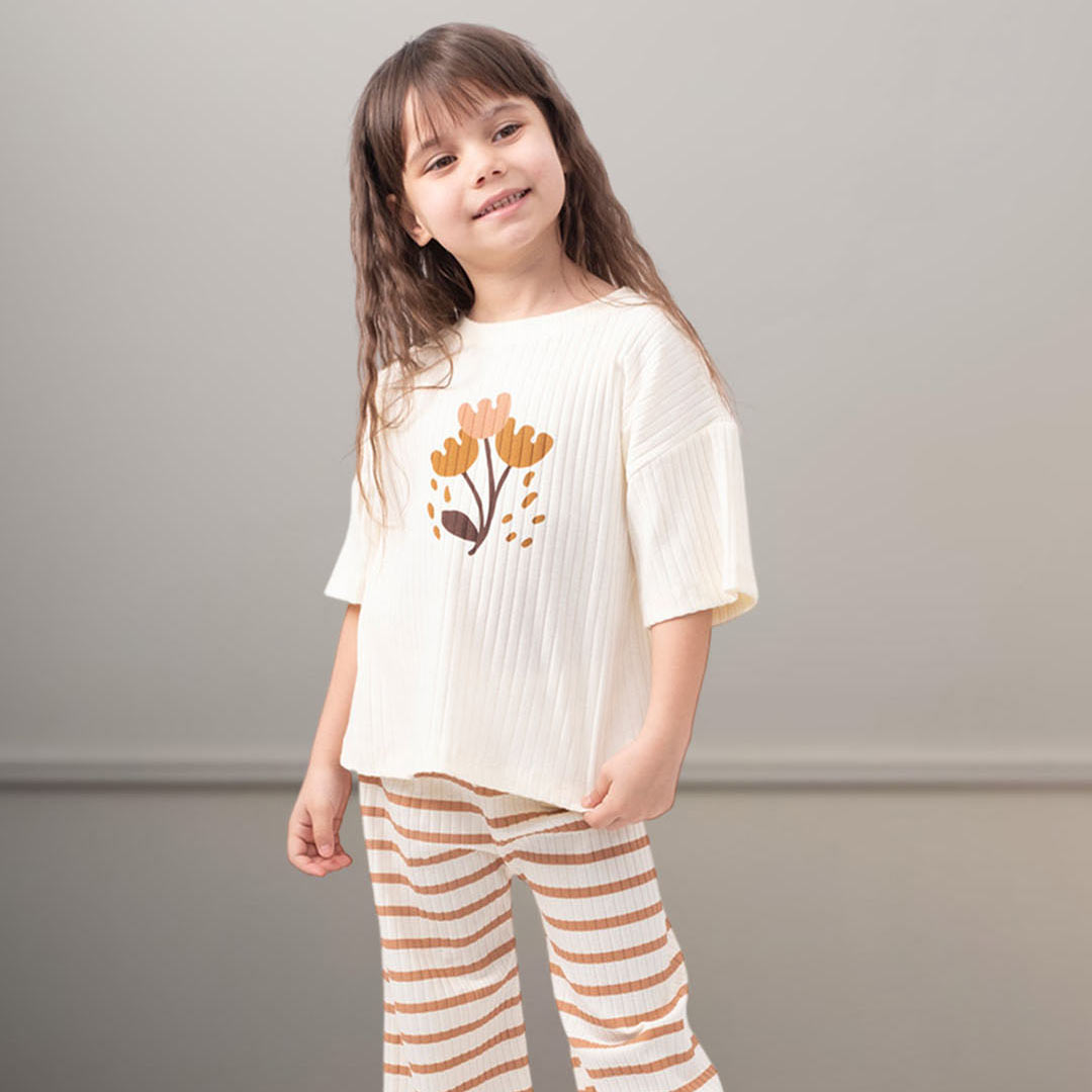 Flowers Cotton Set in Brown (2pcs) 3-6y