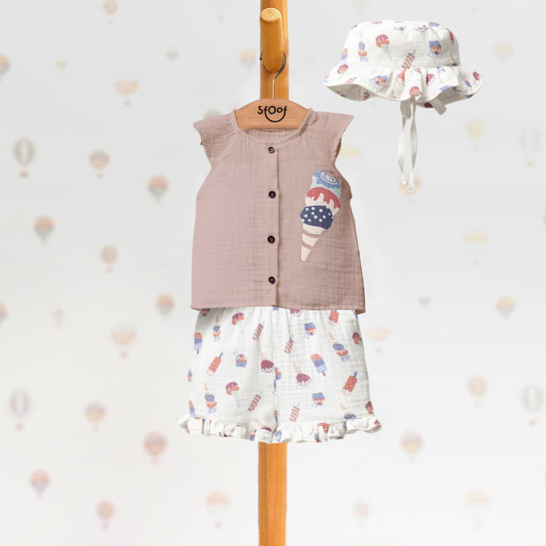 Ice Cream Cotton Set with Hat (3pcs) 9-18m