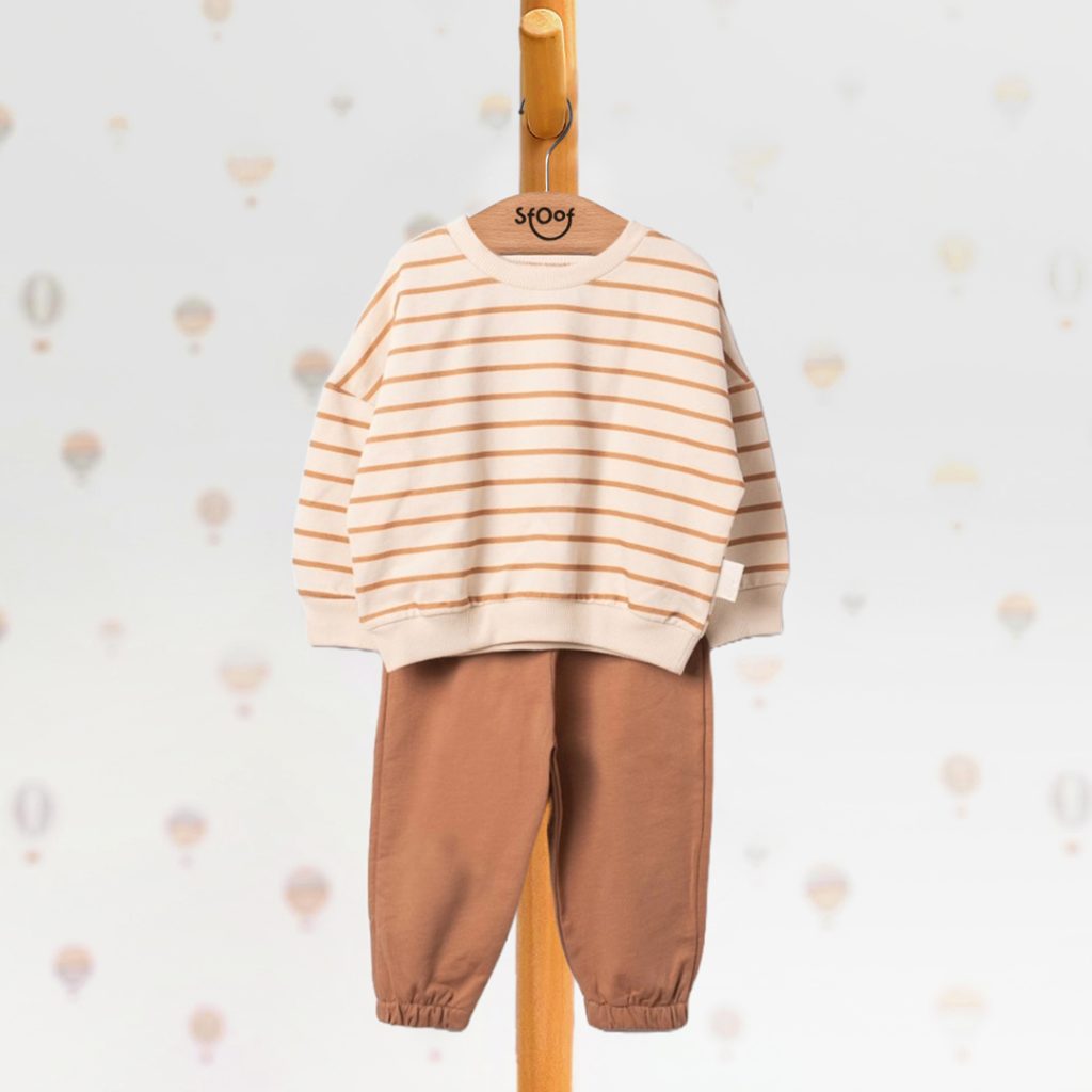 Neutral Cotton Striped Sweatsuit