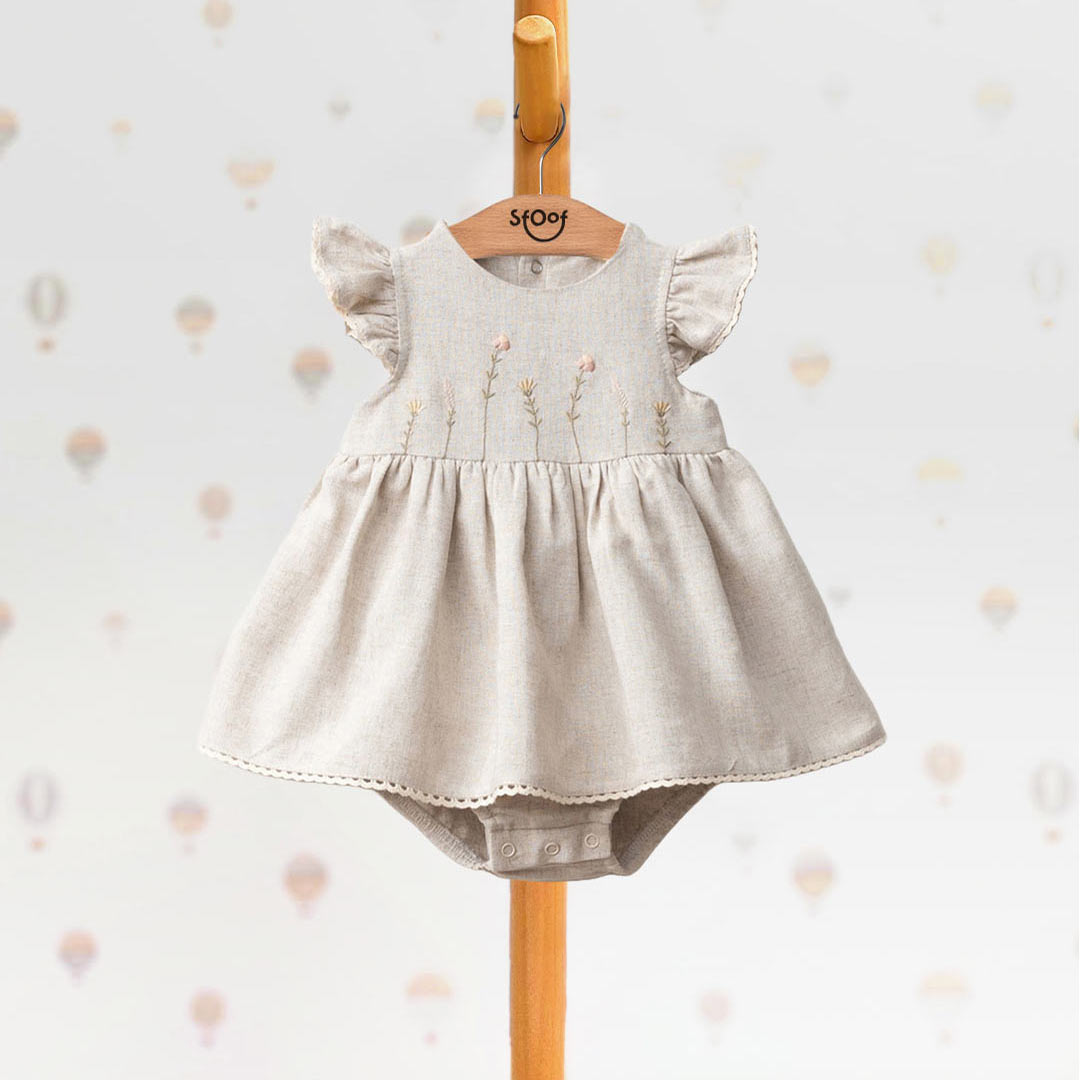 Embroidered Linen Romper Dress 3-12m