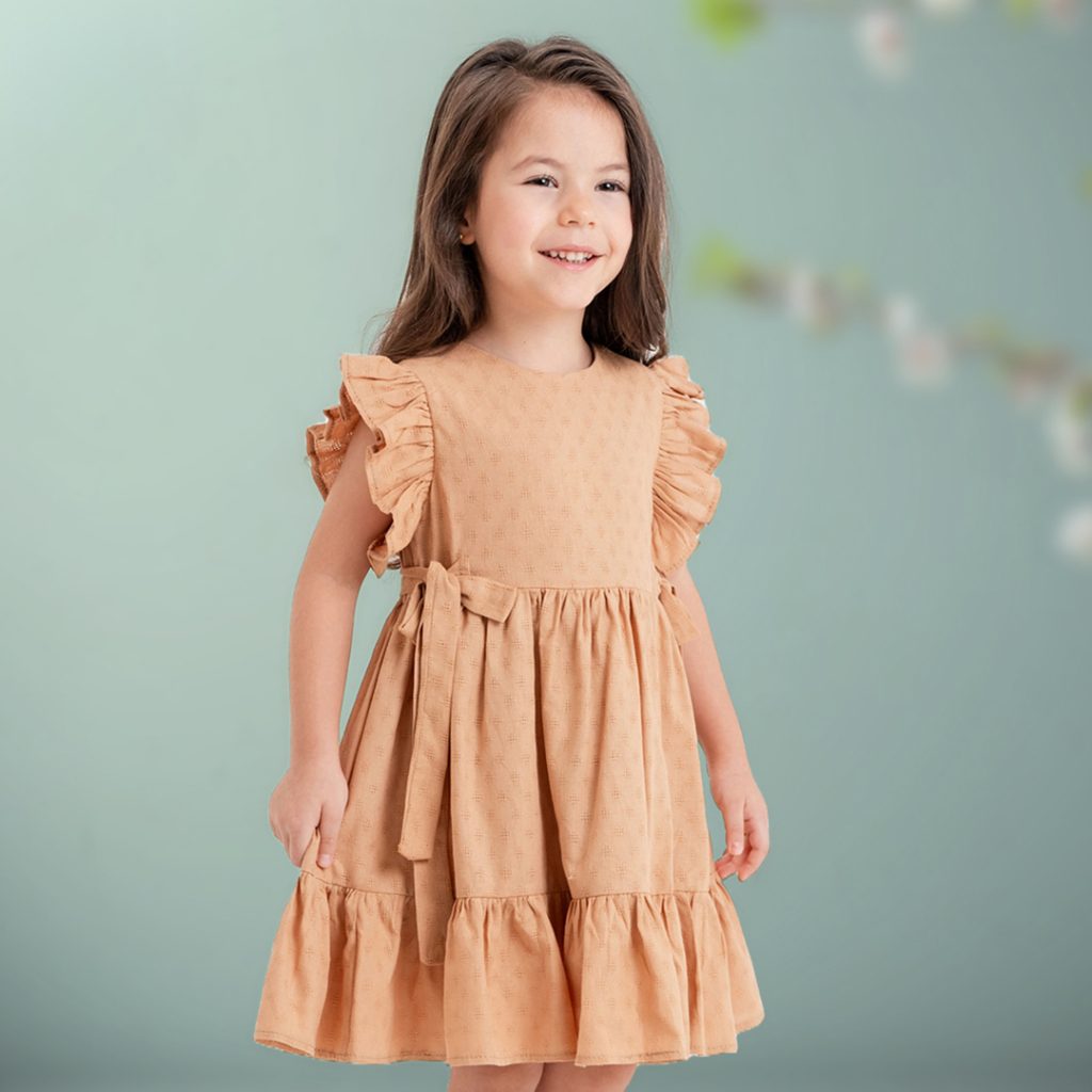 Ruffle Sleeve Dress (Beige)