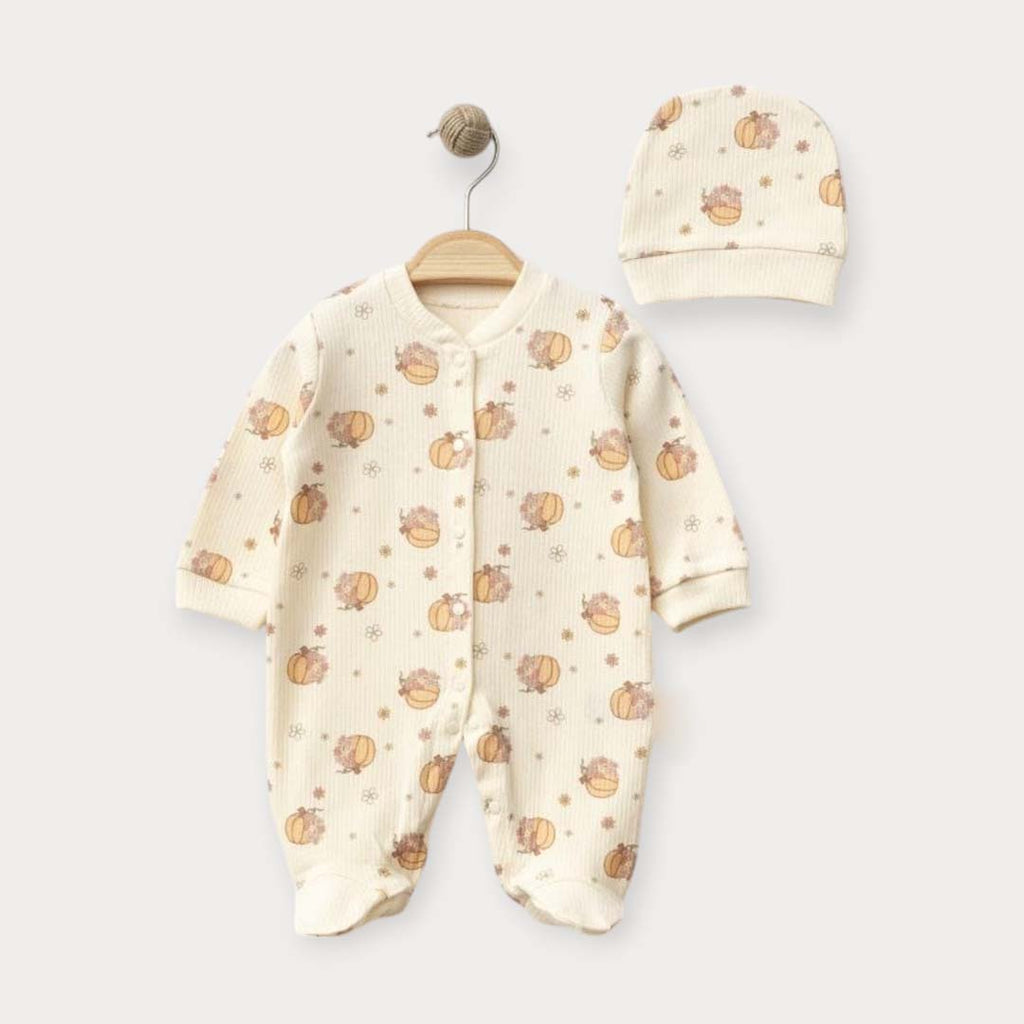 Pumpkin Flowers Overall with Hat (2pcs) 0-6m
