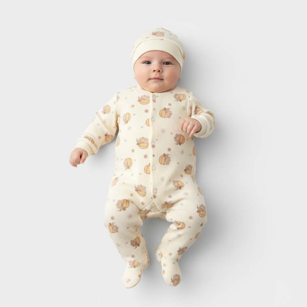 Pumpkin Flowers Overall with Hat (2pcs) 0-6m