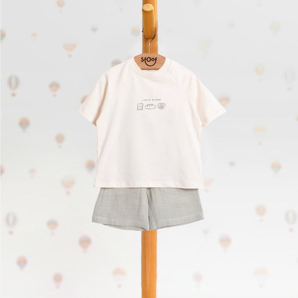 Unisex Little Bread Cotton Set, Muslin Shorts in Green (2pcs) 2-6y