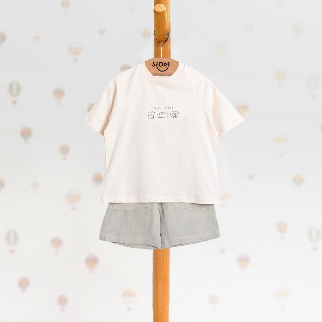 Unisex Little Bread Cotton Set, Muslin Shorts in Green (2pcs) 2-6y