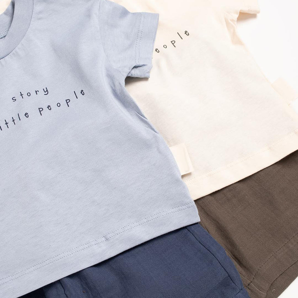 Unisex Little People Cotton Set, Linen Shorts (2pcs) 1-4y