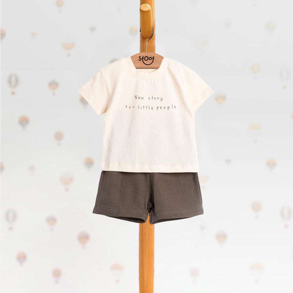 Unisex Little People Cotton Set, Linen Shorts (2pcs) 1-4y