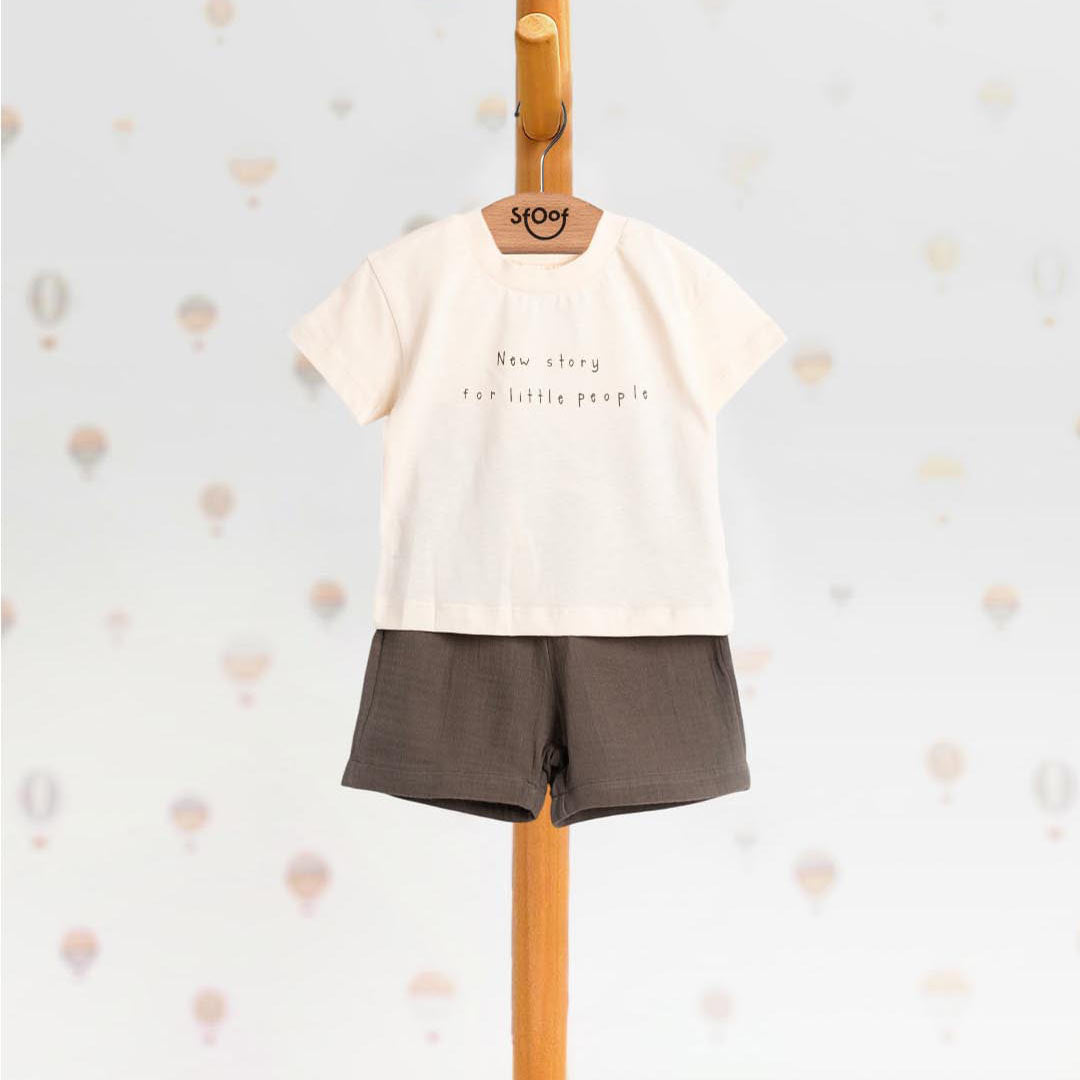 Unisex Little People Cotton Set, Linen Shorts (2pcs) 1-4y