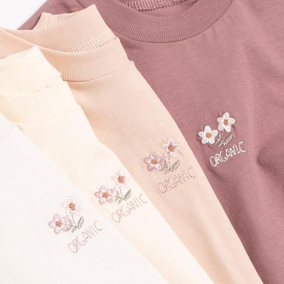 Embroidered Flower Cotton T-shirt in Cream 1-4y