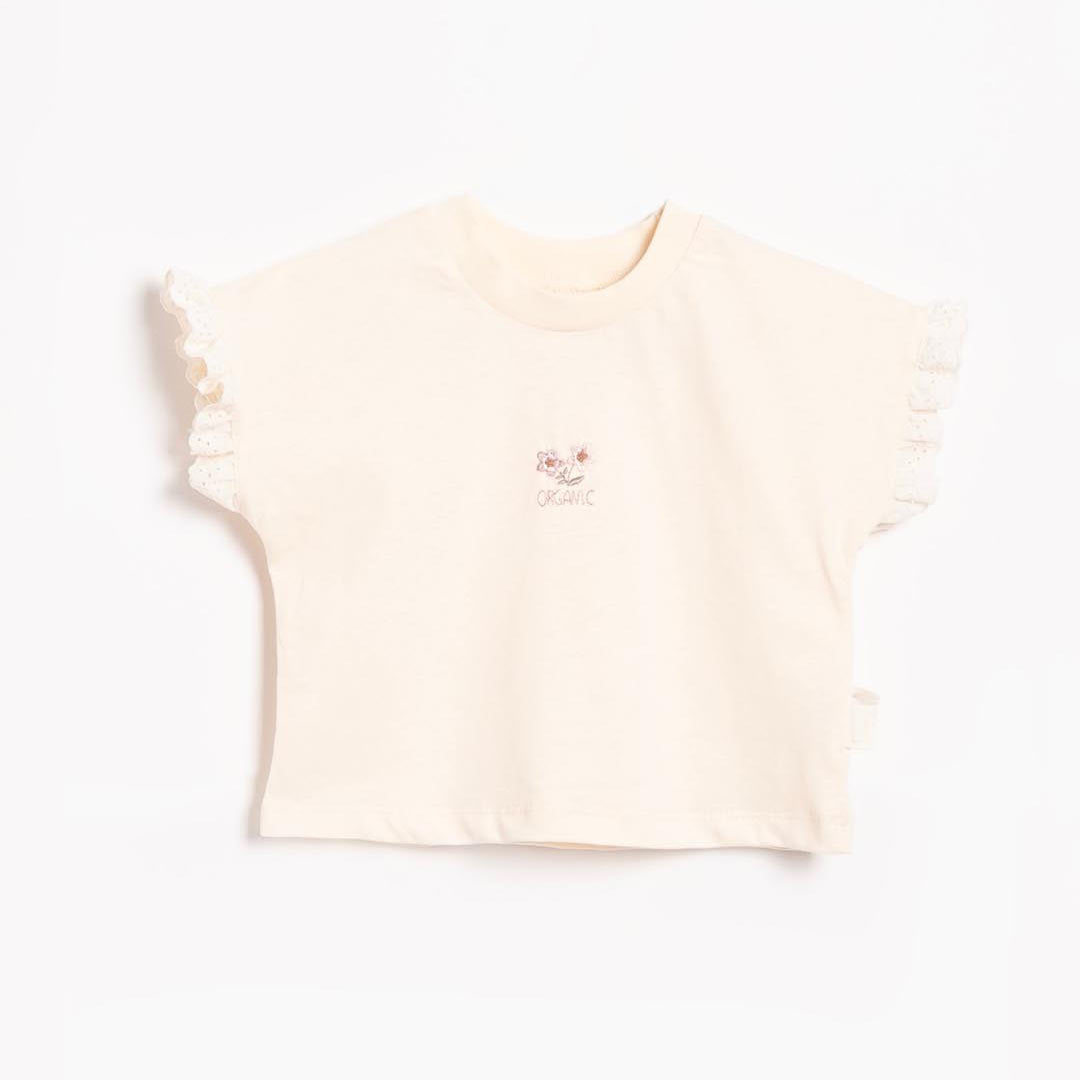 Embroidered Flower Cotton T-shirt in Cream 1-4y