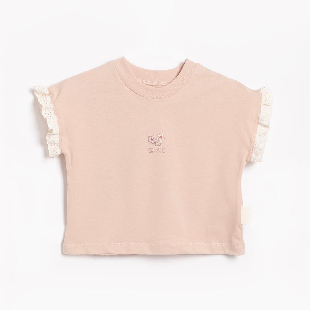 Embroidered Flower Cotton T-shirt in Pink 1-4y
