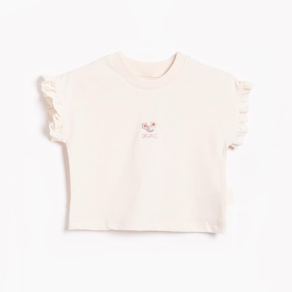 Embroidered Flower Cotton T-shirt in White 1-4y