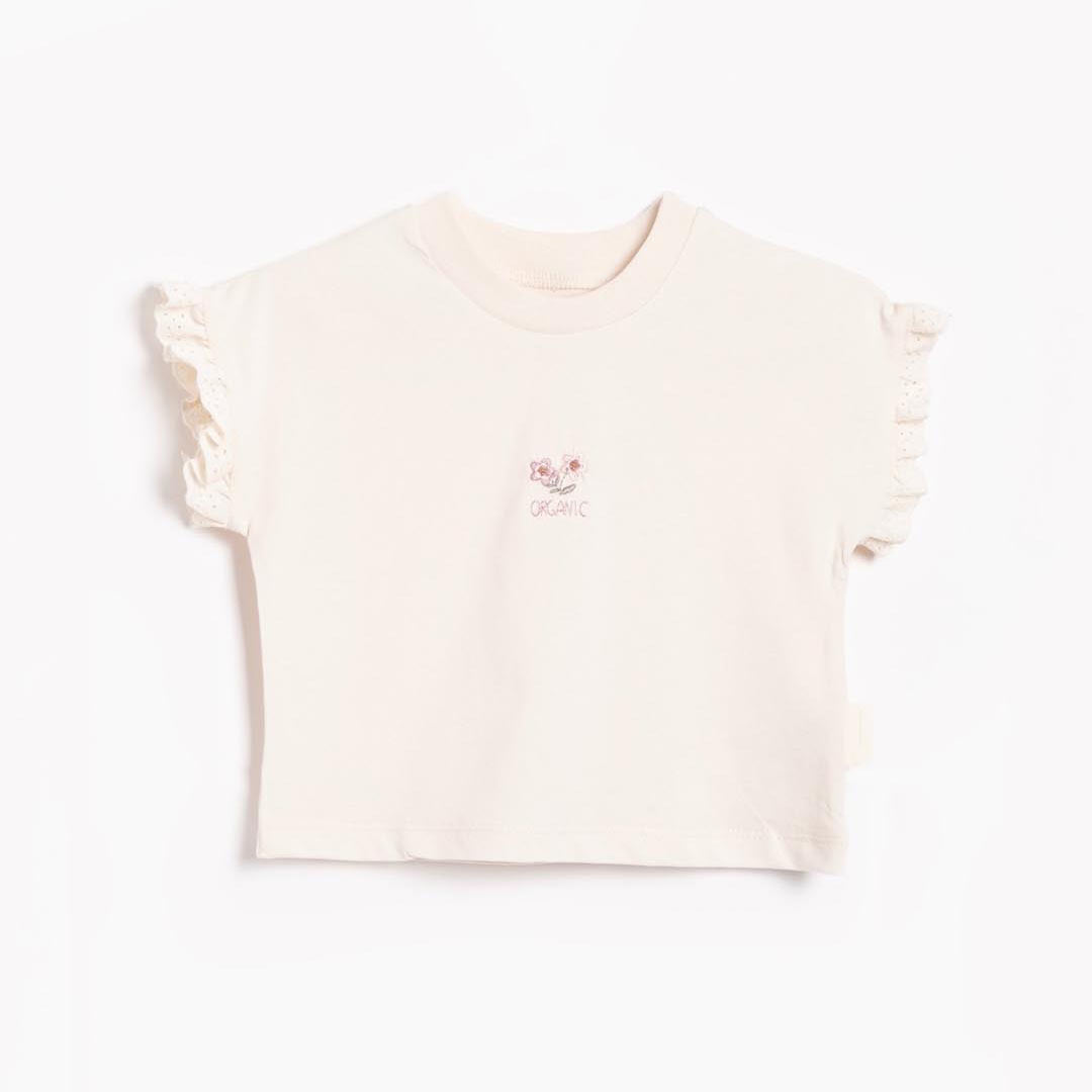 Embroidered Flower Cotton T-shirt in White 1-4y