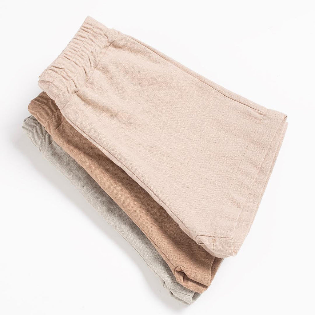 Unisex Little Friend Cotton Set, Linen Shorts in Brown (2pcs) 1-4y