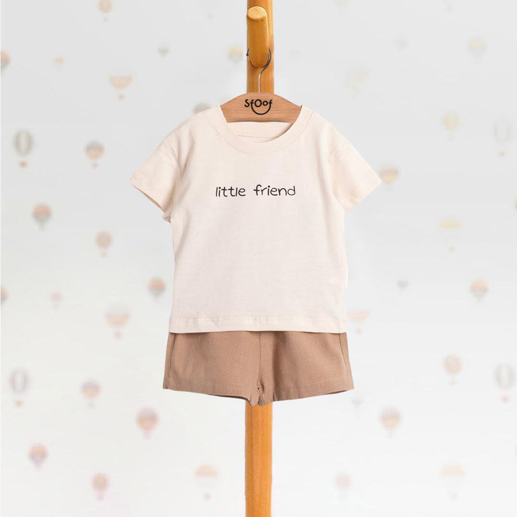 Unisex Little Friend Cotton Set, Linen Shorts in Brown (2pcs) 1-4y