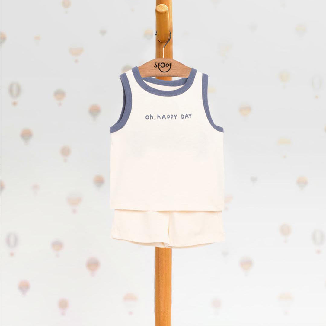 Unisex Happy Day Cotton Set in Blue (2pcs) 1-4y