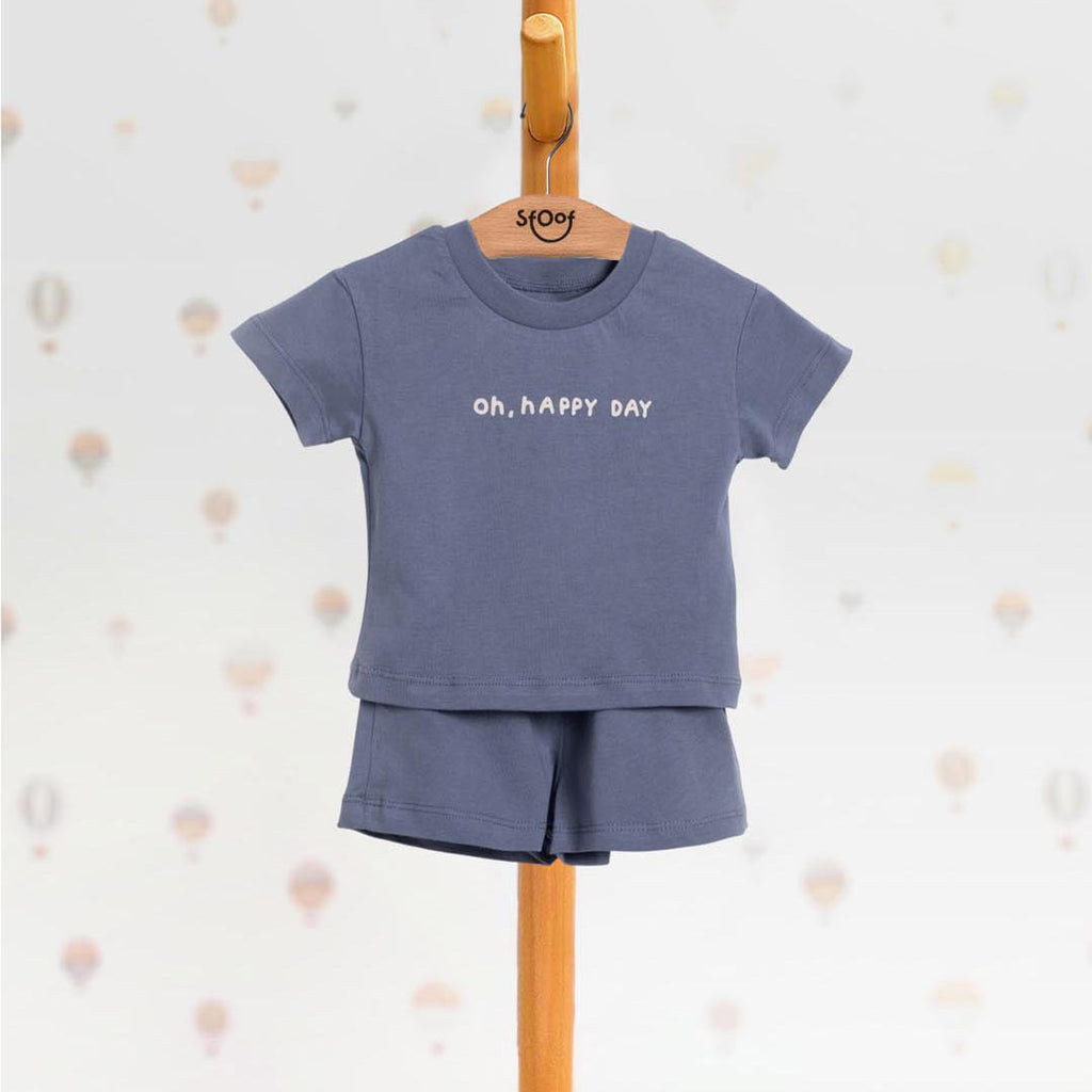Unisex Happy Day Cotton Set in Blue (2pcs) 1-4y