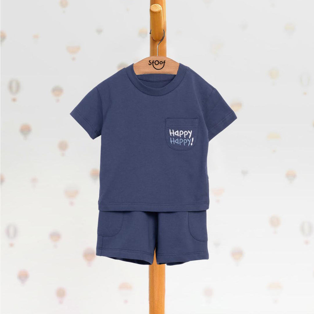 Unisex Happy Cotton Set in Blue (2pcs) 1-4y