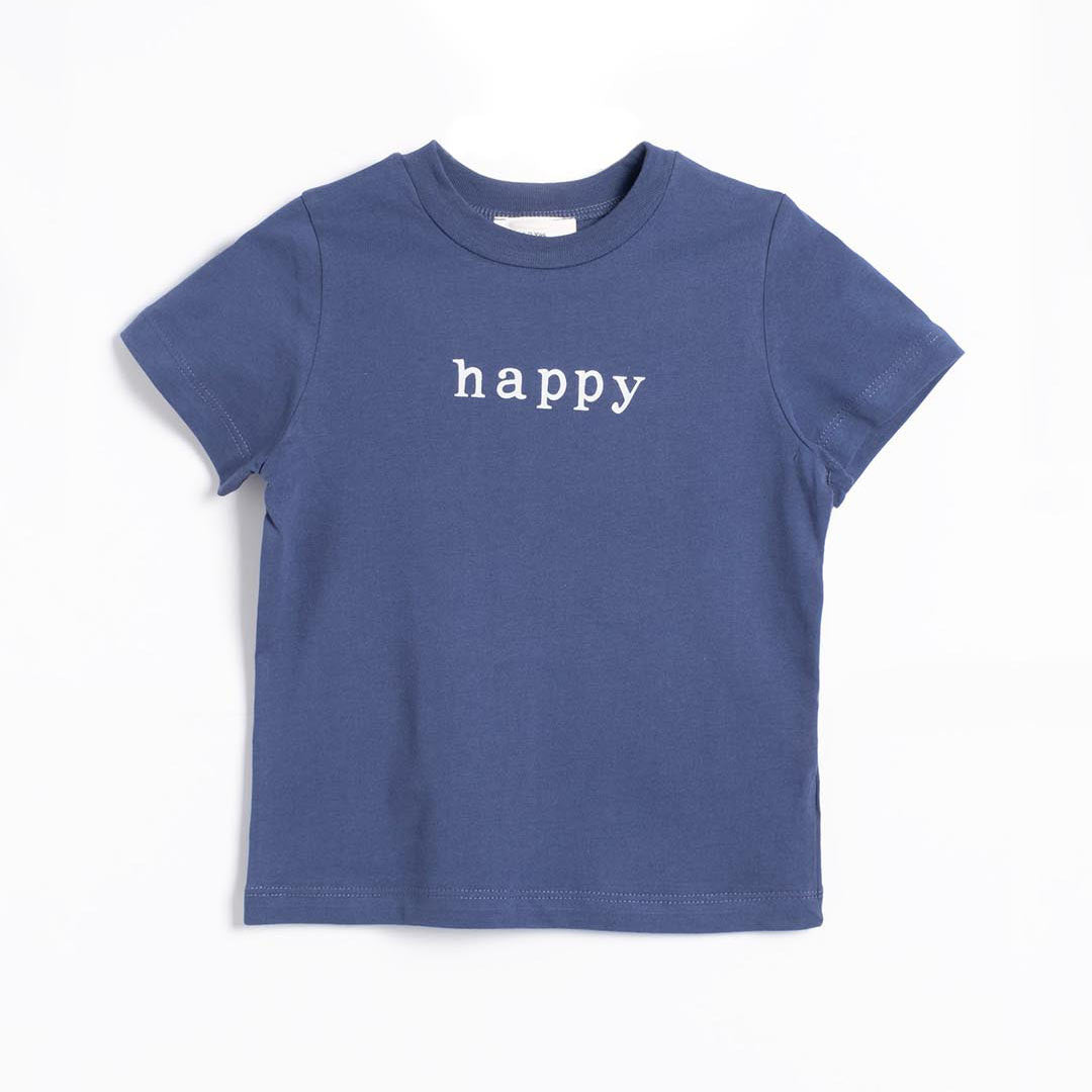 Unisex Happy Cotton T-shirt in Blue 2-6y