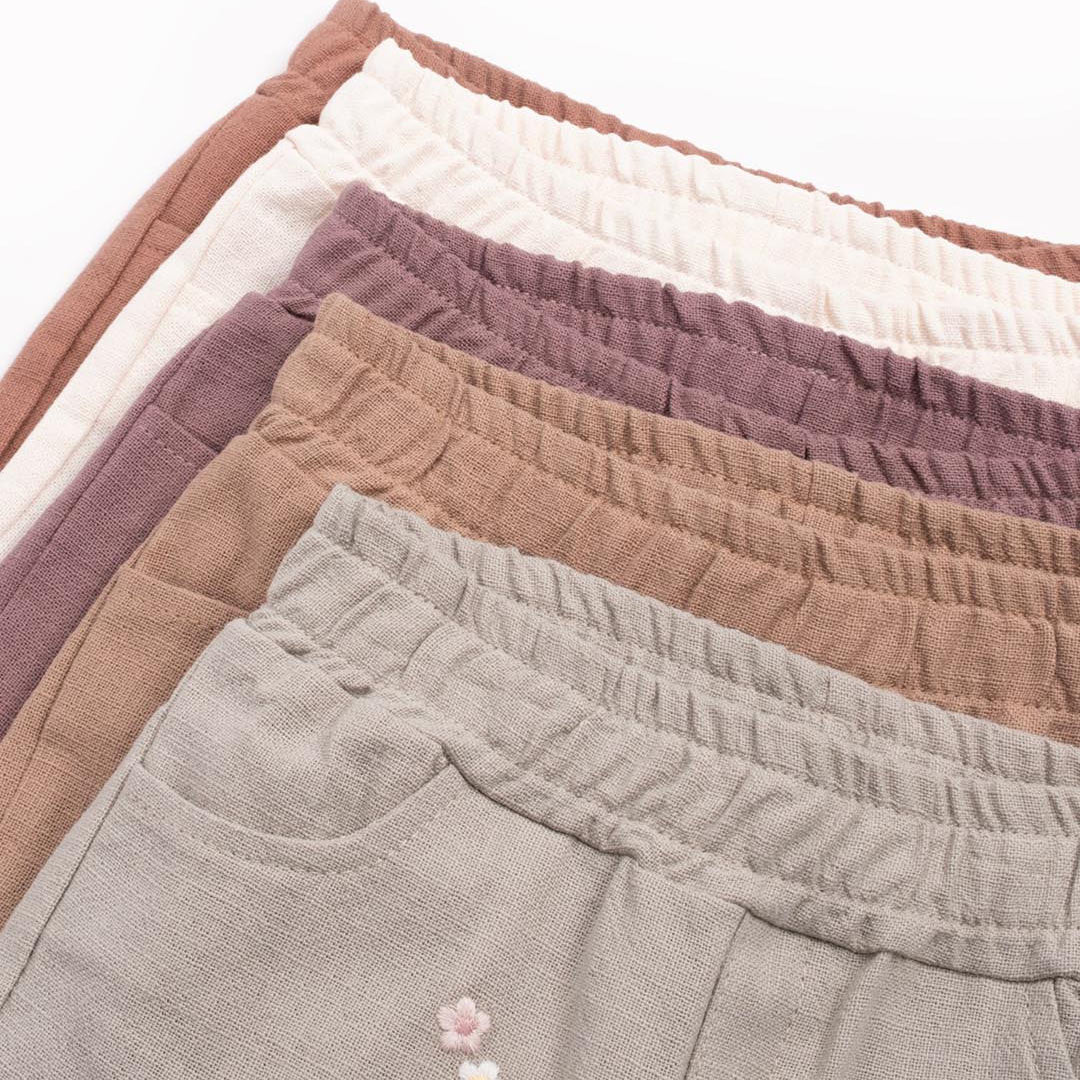 Embroidered Linen Pants in Brown 1-4y