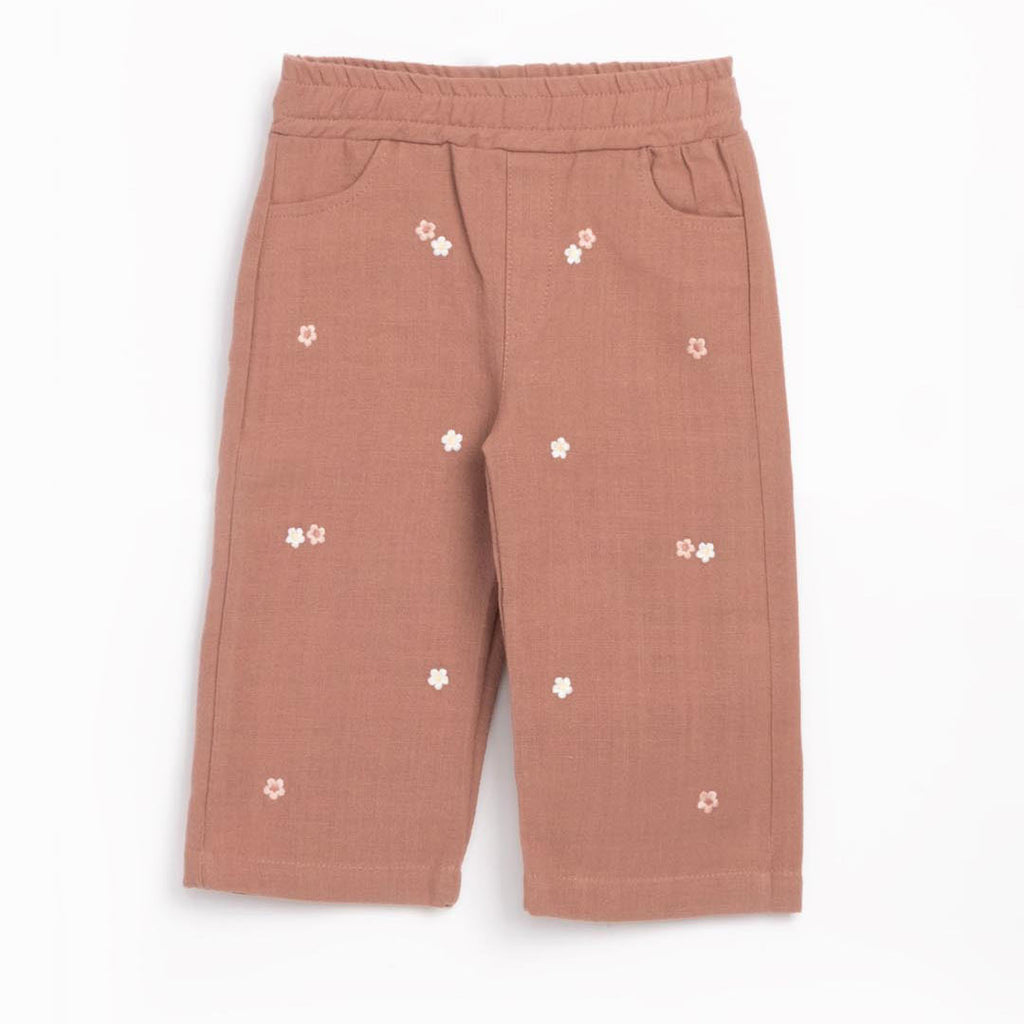 Embroidered Linen Pants in Brown 1-4y