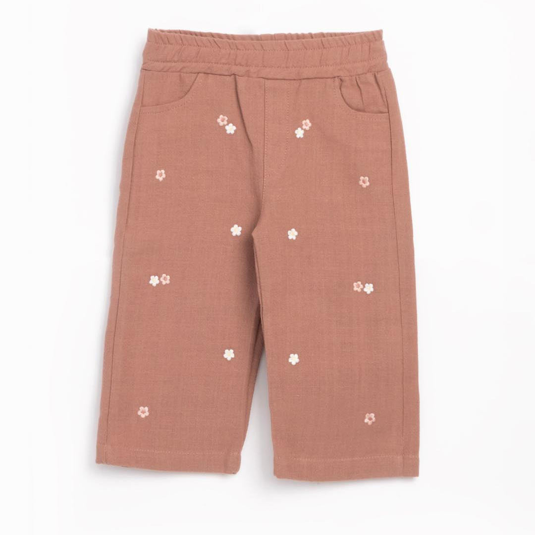 Embroidered Linen Pants in Brown 1-4y