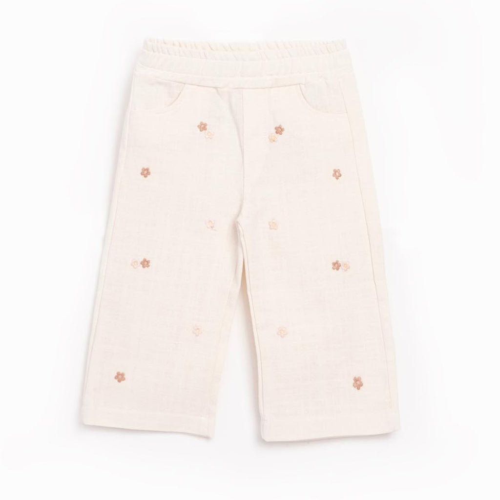 Embroidered Linen Pants in Cream 1-4y
