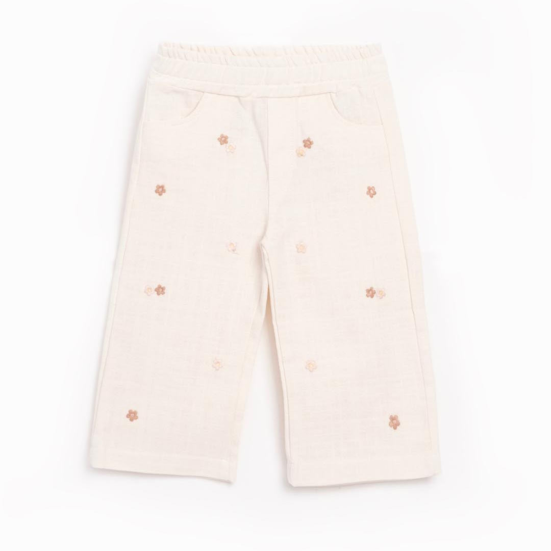 Embroidered Linen Pants in Cream 1-4y