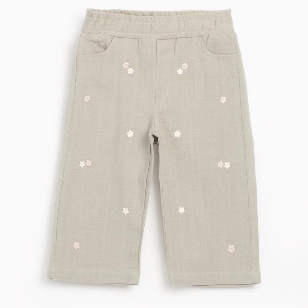 Embroidered Linen Pants in Mint 1-4y