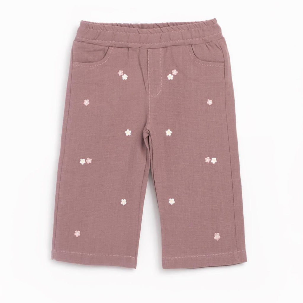 Embroidered Linen Pants in Purple 1-4y