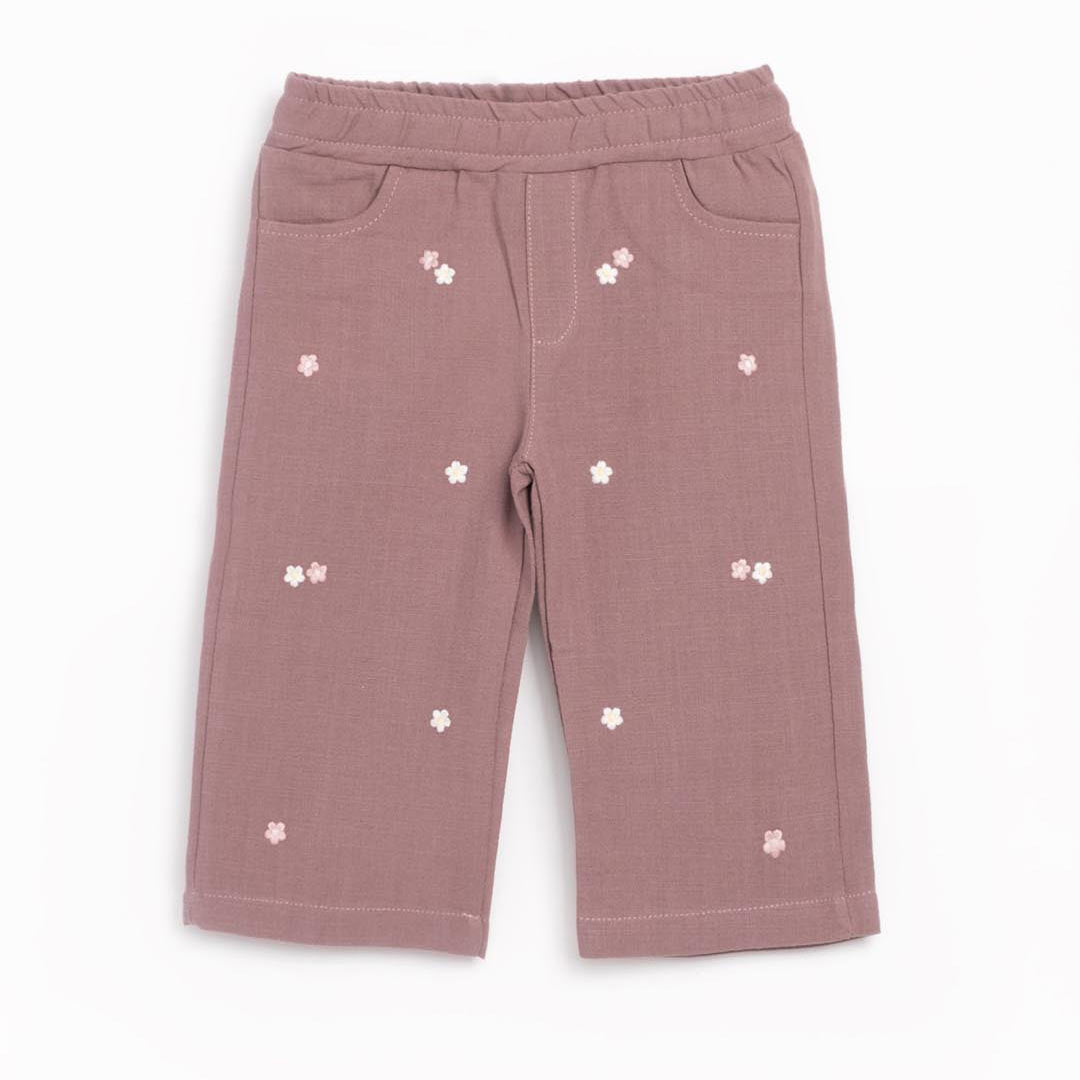 Embroidered Linen Pants in Purple 1-4y
