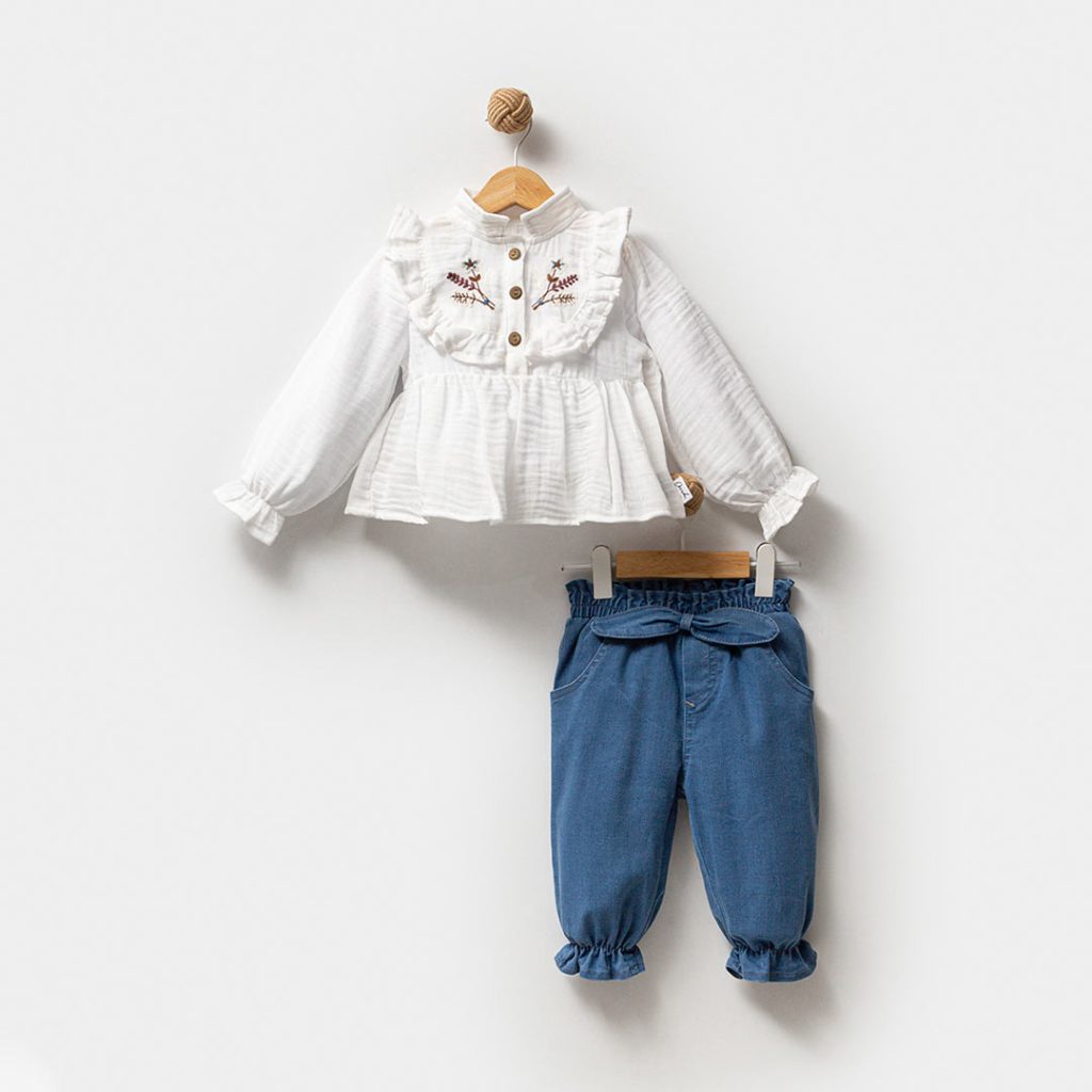 Embroidered Muslin Shirt & Pants (2pcs) 1-4y