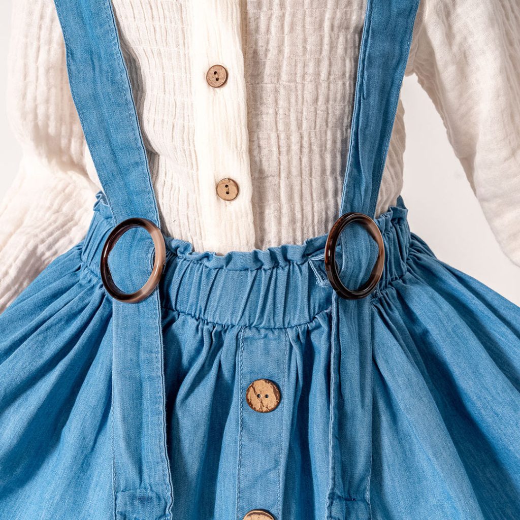 Embroidered Muslin Shirt & Denim Skirt (2pcs) 5-8y