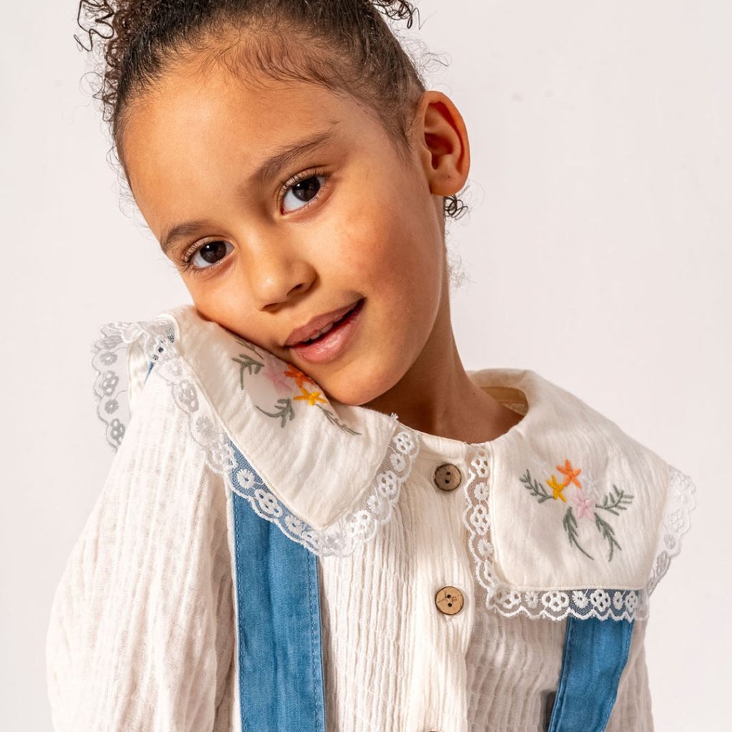 Embroidered Muslin Shirt & Denim Skirt (2pcs) 5-8y