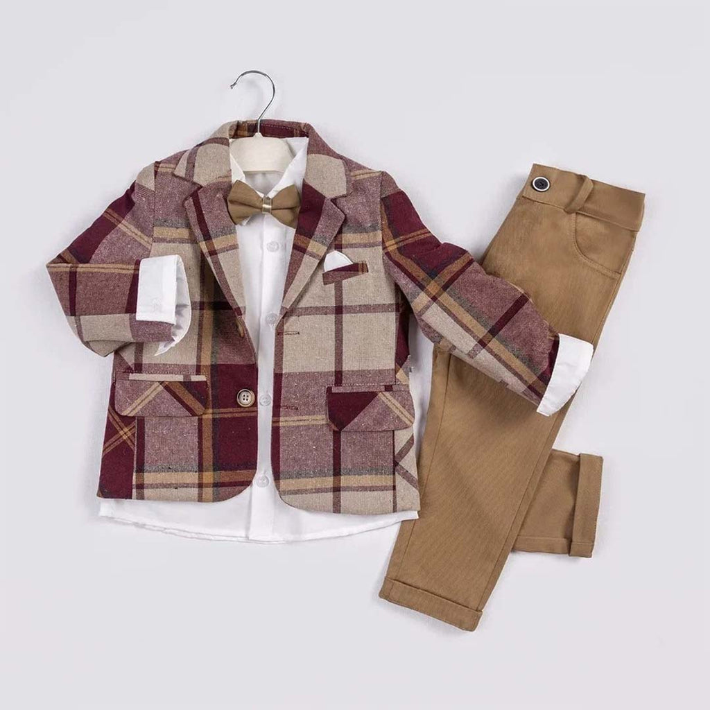 Plaid Suit Set: Shirt, Bowtie, Blazer, & Pants (4pcs) 3-6y
