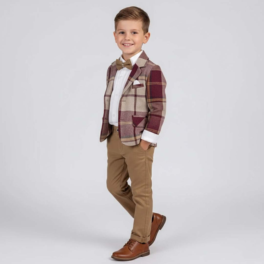 Plaid Suit Set: Shirt, Bowtie, Blazer, & Pants (4pcs) 3-6y