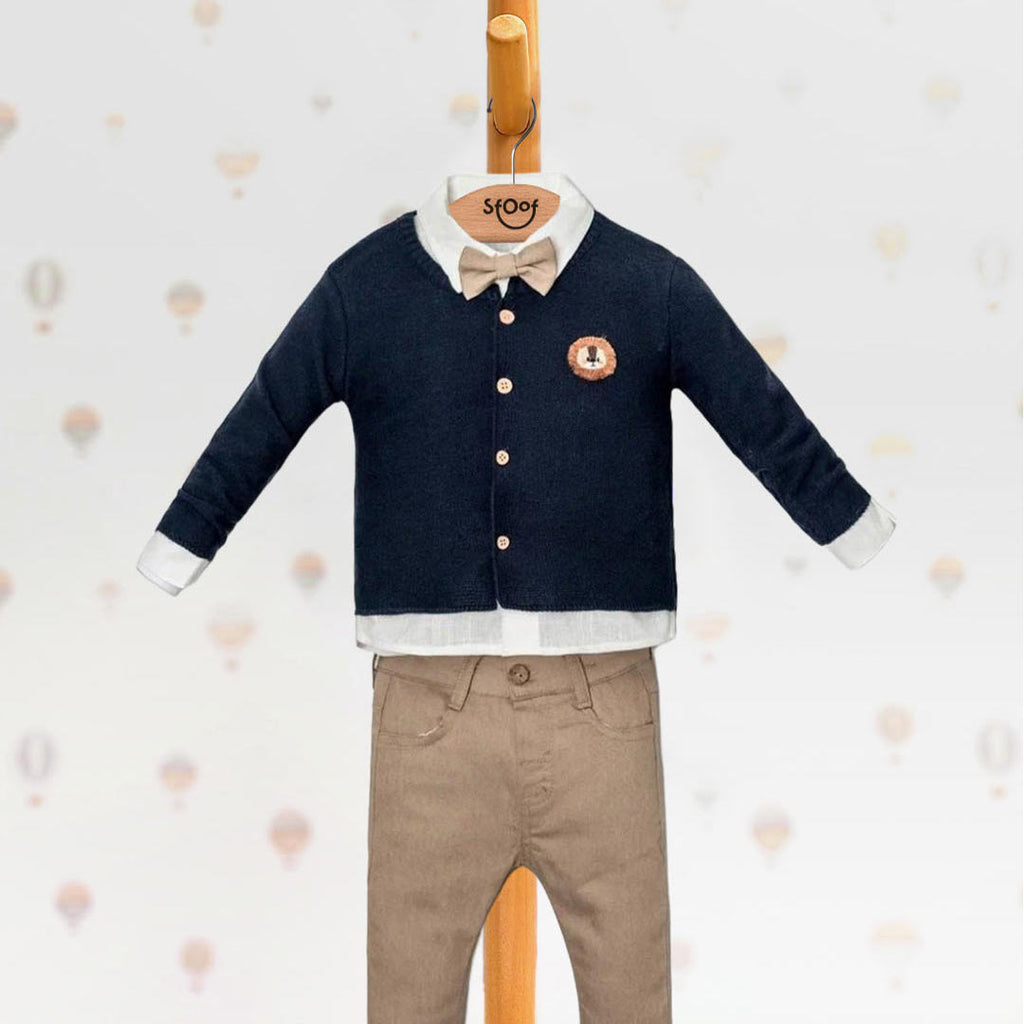 Shirt, Bow Tie, Cardigan, & Pants (4pcs) 9-24m