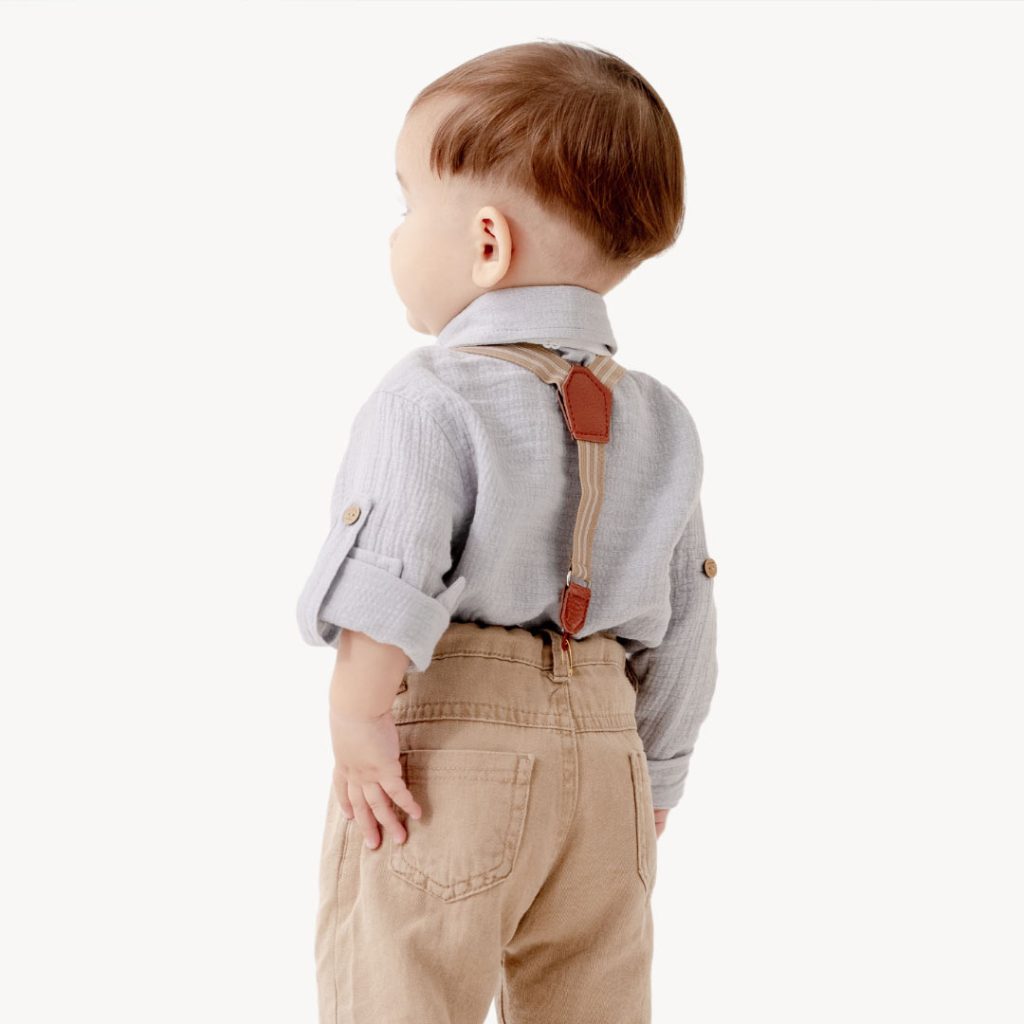 Muslin Shirt, Bow Tie, Suspenders & Pants (4pcs) 9-24m