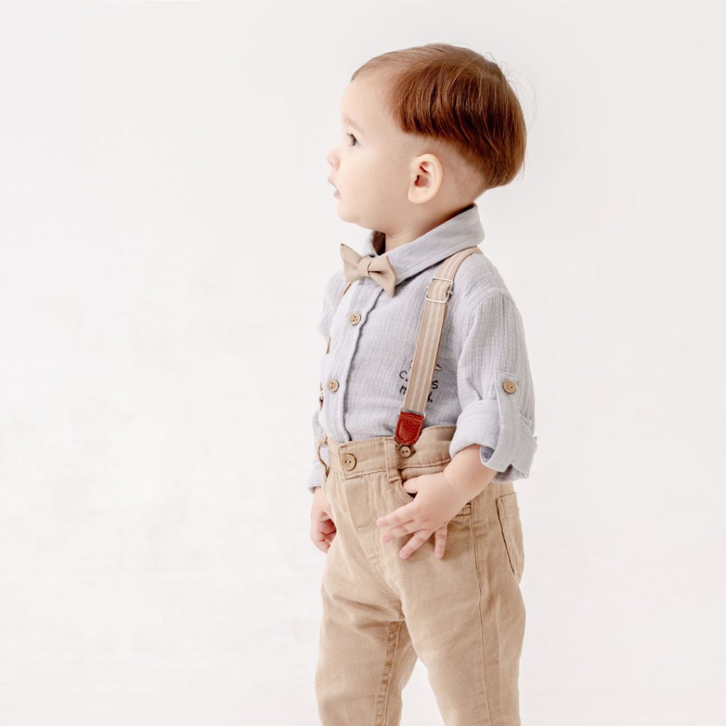 Muslin Shirt, Bow Tie, Suspenders & Pants (4pcs) 9-24m