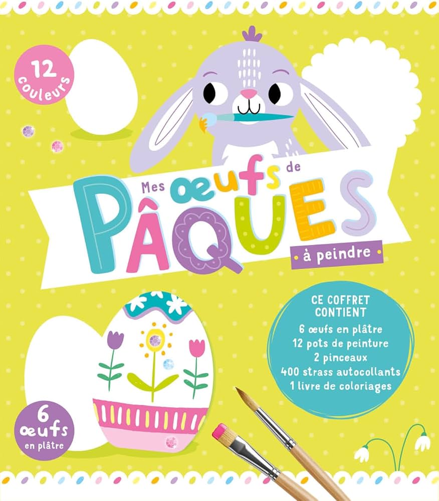 COFFRET MES OEUFS DE PAQUES A PEINDRE (INCLU 6 OEUFS EN PLATRE + 12 COULEURS)
