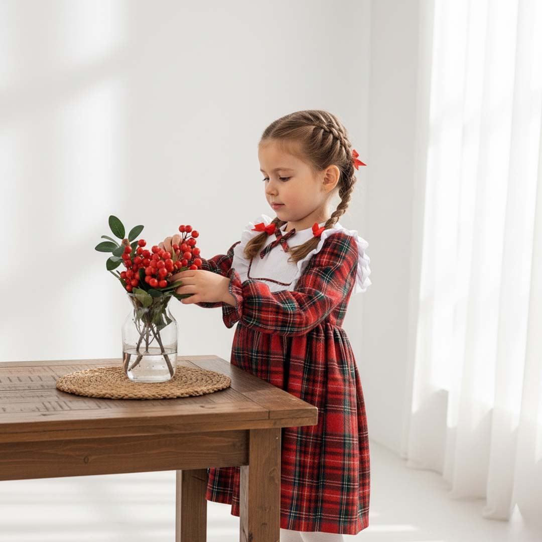 Plaid Christmas Dress with Collar 2-5y
