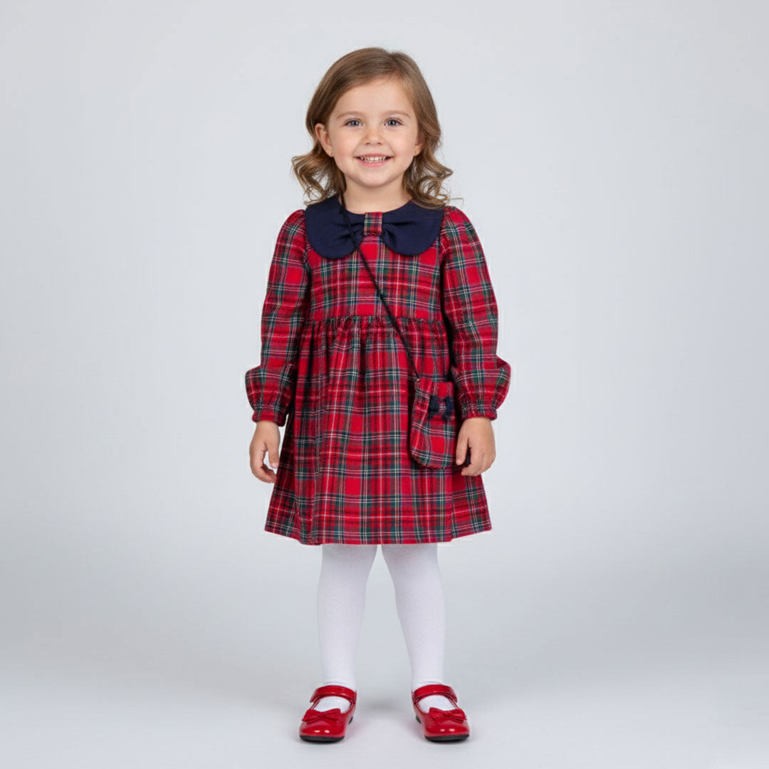 Plaid Christmas Dress with Crossbody Bag (2pcs) 1-4y