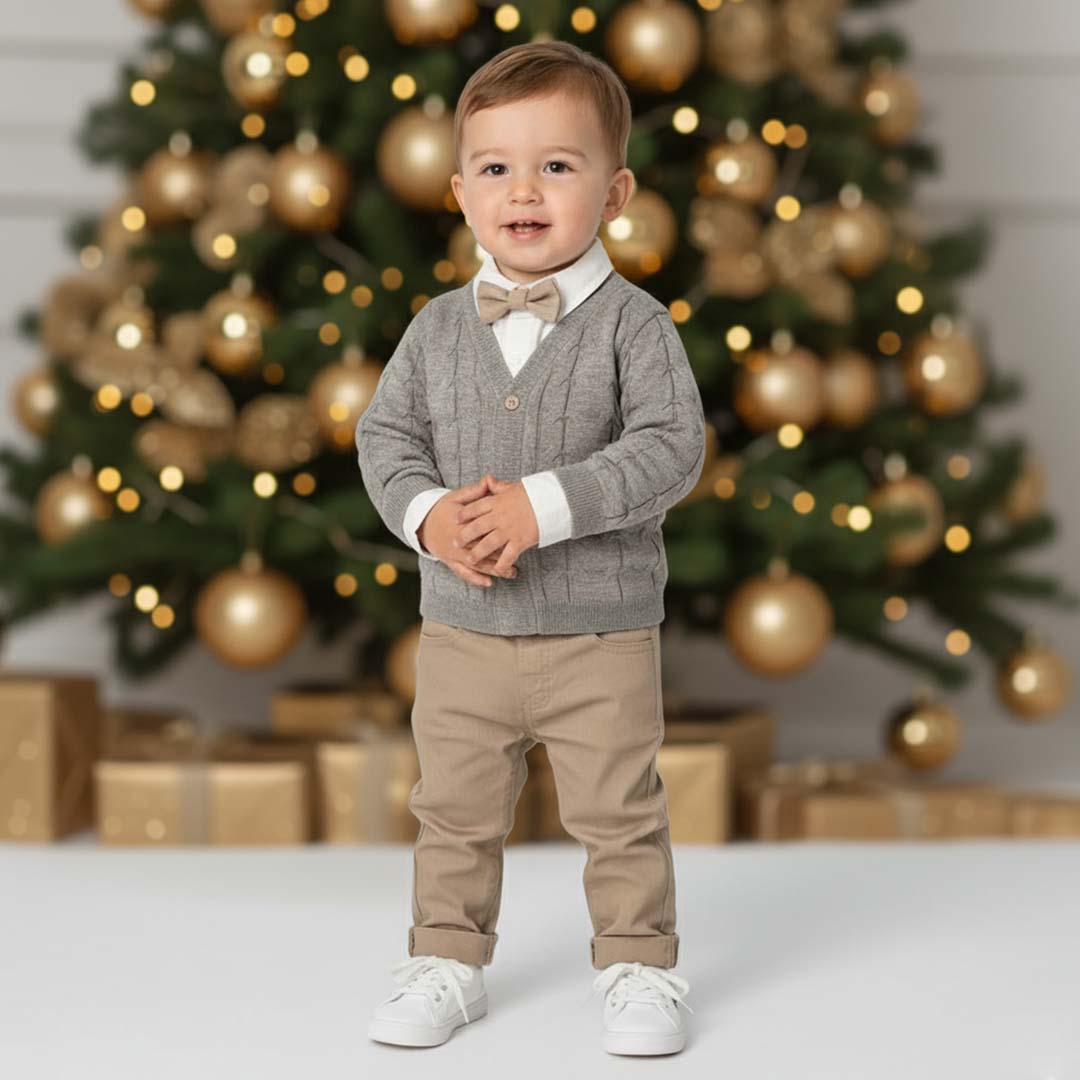 Shirt, Bow Tie, Cardigan, & Pants (4pcs) 9-24m