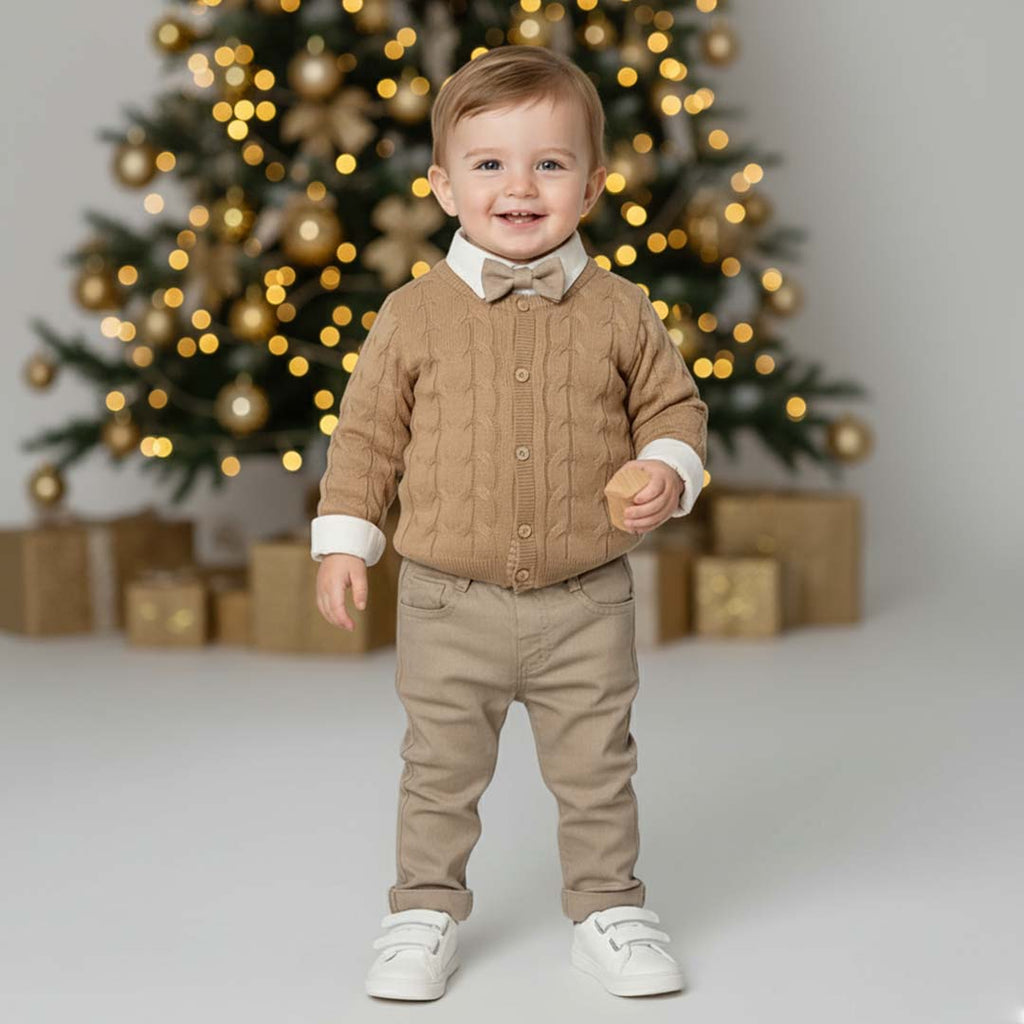 Shirt, Bow Tie, Cardigan, & Pants (4pcs) 9-24m