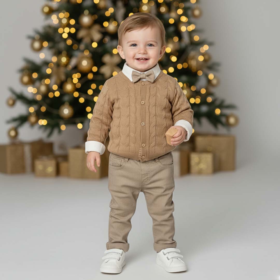 Shirt, Bow Tie, Cardigan, & Pants (4pcs) 9-24m