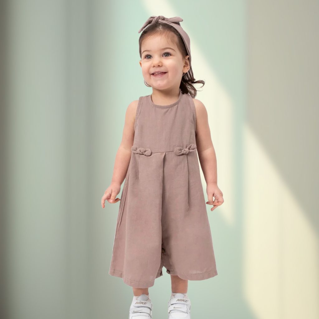Girls Summer Linen Overall & Headband (2pcs)