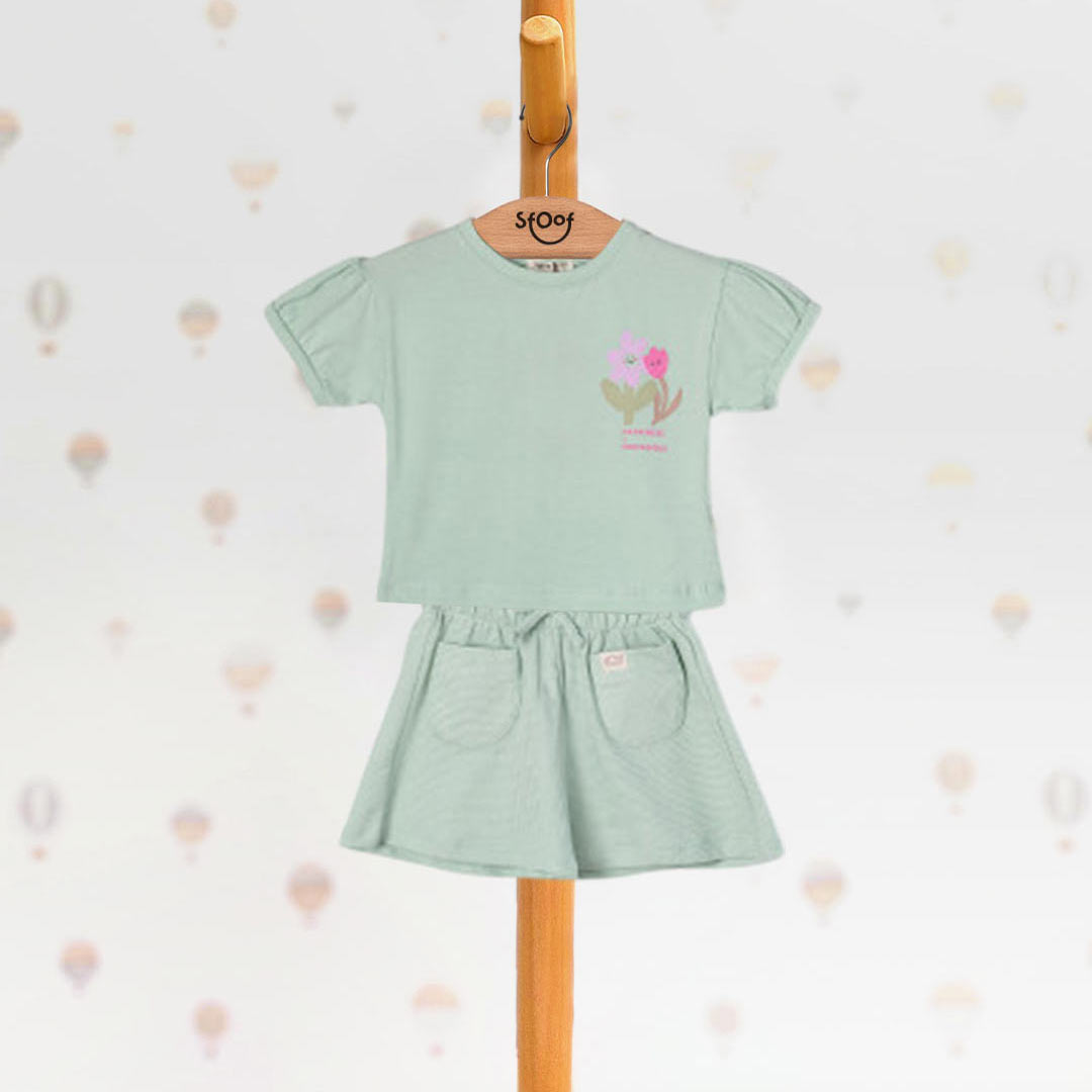 Mint Cotton Set with Flowy Shorts (2pcs) 3-6y